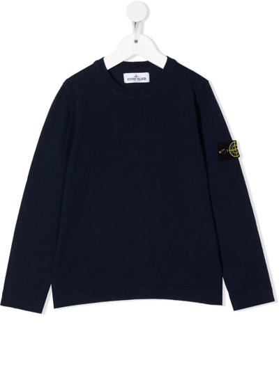 Stone Island Junior Kids' Logo-patch Cotton Jumper In Blue