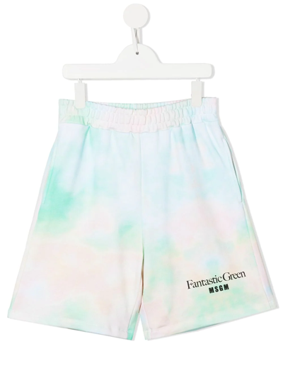 Msgm Teen Tie Dye-print Track Shorts In Multicolour