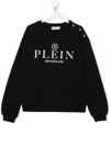 Philipp Plein Junior Logo-print Button-detail Sweatshirt In Black