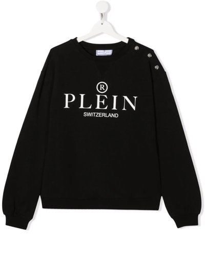 Philipp Plein Junior Button-detail Logo Sweatshirt (4-14 Years) In Black