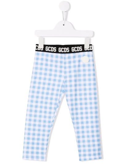 Gcds Kids' Logo-print Checked Leggings In Blue