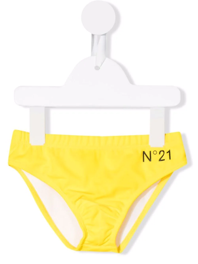 N°21 Kids' Logo-print Swim Trunks In Yellow