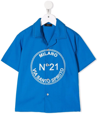 N°21 Kids' Logo-print Short-sleeved Shirt In Blue