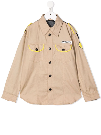 N°21 Kids' Logo-patch Panelled Denim Jacket In Neutrals