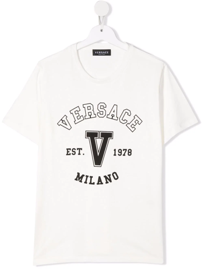 Versace Kids' Logo-print Short-sleeved T-shirt In White