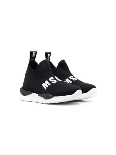 Msgm Teen Black Logo Sock Trainers