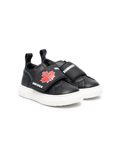 Dsquared2 Kids' Logo-print Touch-strap Trainers In Black