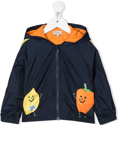Paul Smith Junior Kids' Fruit Print Hooded Jacket In Blue