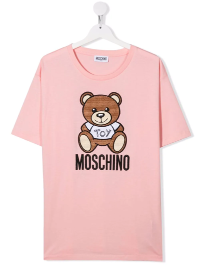 Moschino Kids' Teddy Bear Embroidered T-shirt In Pink