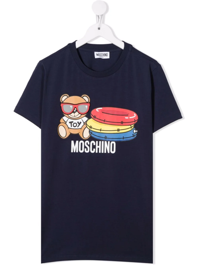 Moschino Kids' Teddy Bear-print Short-sleeved T-shirt In Blue