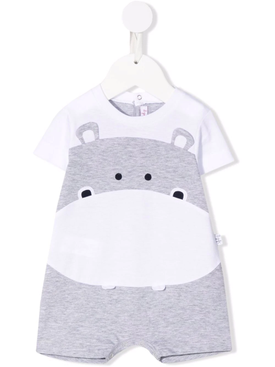 Il Gufo Short Grey Baby Romper With Hippo In White