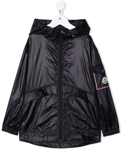 Moncler Kids' Logo-patch Sleeve Parka Coat In Blue