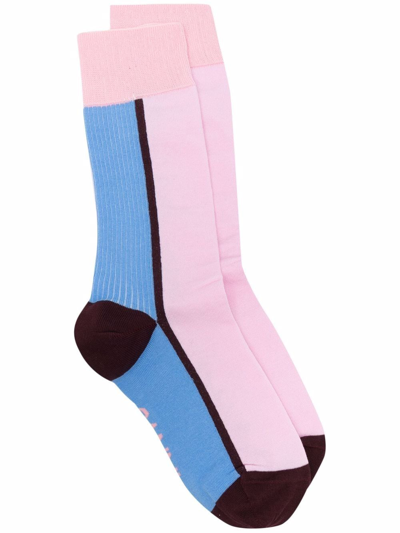 Ganni Colour-block Ankle Socks In Light Lilac