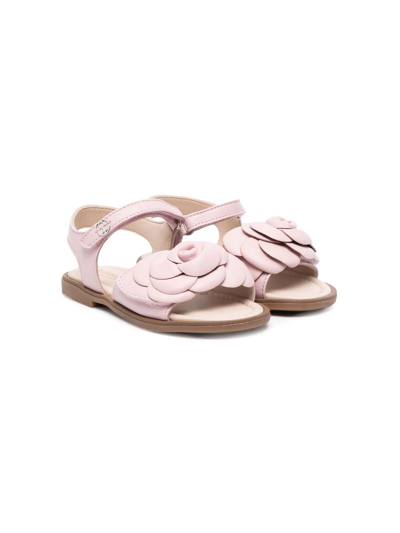 Florens Kids' Applique Flower Leather Sandals In Pink