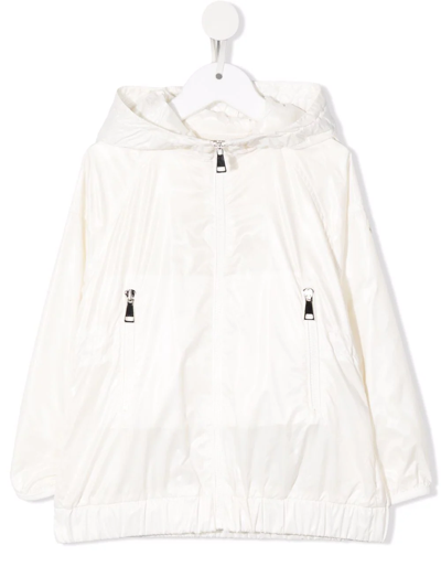Moncler Kids' Frill Zipper Hooded Jacket In White