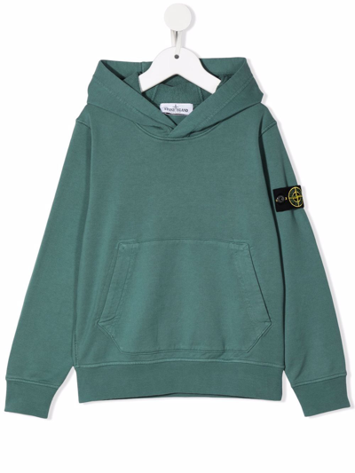 Stone Island Junior Kids' Logo-patch Sleeve Hoodie In Blue