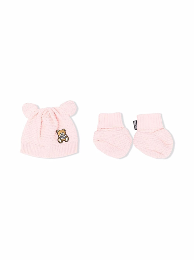 Moschino Babies' Teddy Bear Hat And Socks Set In Pink