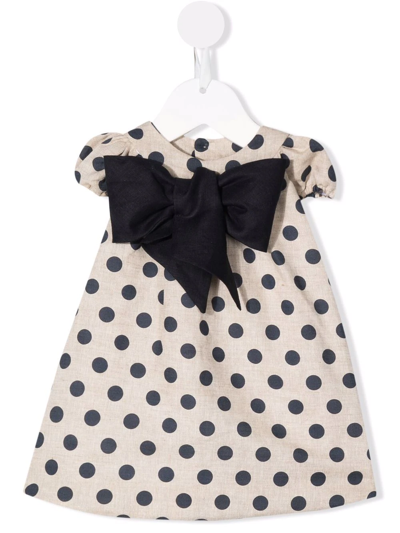 La Stupenderia Babies' Polka Dot Bow Dress In Beige
