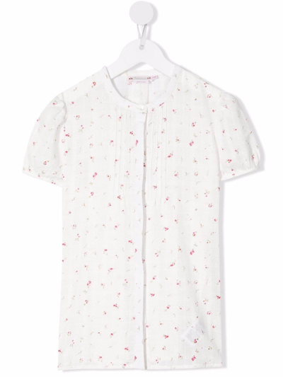 Bonpoint Teen Floral-print Short-sleeved Shirt In White