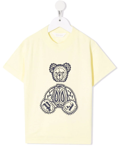 Palm Angels Kids' Teddy-print Short-sleeve T-shirt In Yellow