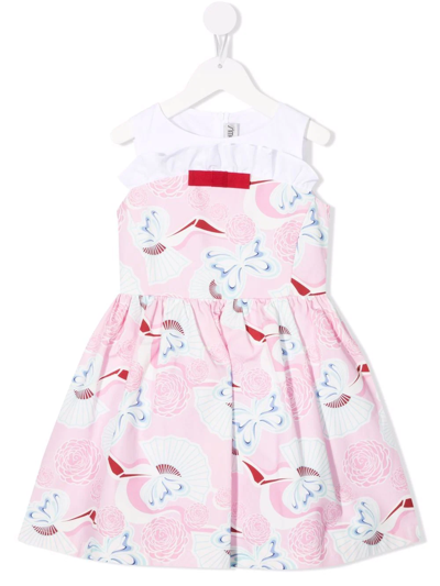 Simonetta Kids' Shell-print Ruffle Midi Dress In Pink