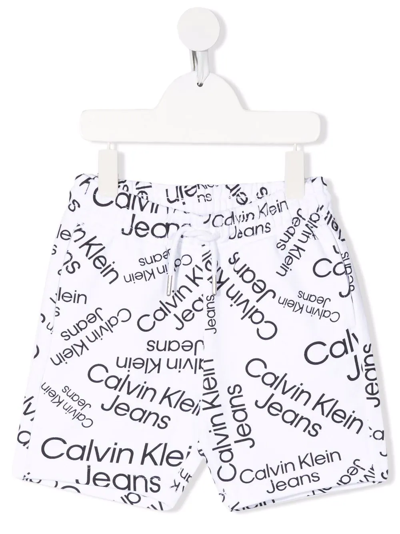 Calvin Klein Kids' Logo-print Drawstring Shorts In White