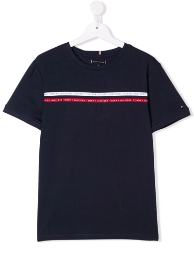 Tommy Hilfiger Junior Kids' Logo条纹短袖t恤 In Blue