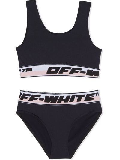 Off-white Kids' Little Girl's & Girl's 2-piece Logo Band Bikini In Black