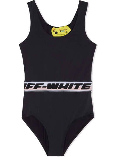 Off-white Kids Black Logo Band One-piece Swimsuit