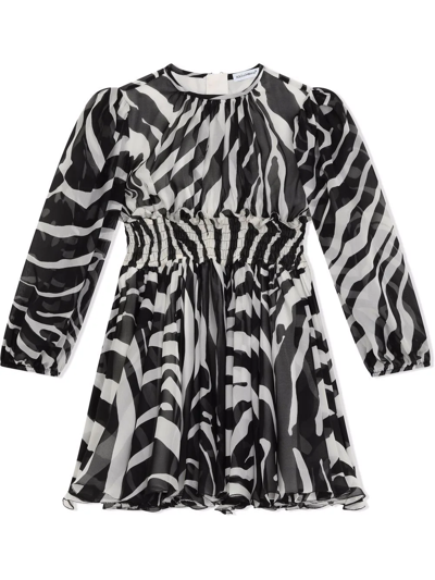 Dolce & Gabbana Kids' Short Zebra-print Chiffon Dress In White