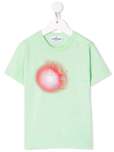Stone Island Kids' Logo-print Cotton T-shirt In Green