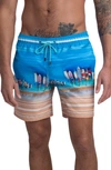 Bugatchi Ship Ashore Print Swim Trunks In Azure
