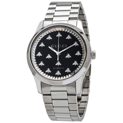 Gucci G-timeless Automatic Black Onyx Stone Dial Ladies Watch Ya1264130 In Stainless Steel