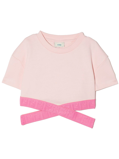 Fendi Kids' Pink T-shirt For Girl With Fuchsia Ff