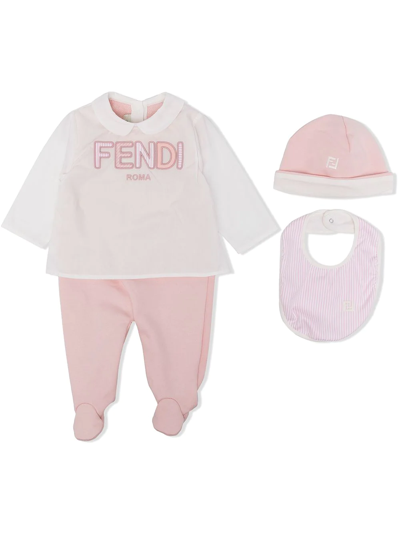 Fendi Logo-print Baby Grow Set In White