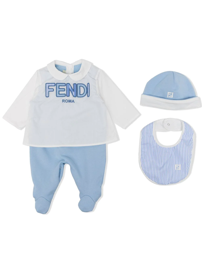 Fendi Babies' Logo-embroidered Pajama Gift Set In White