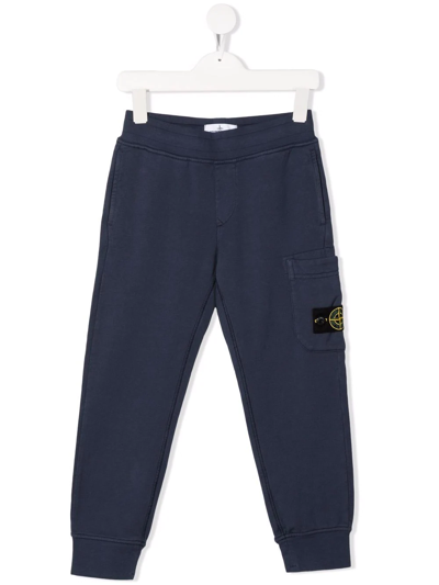 Stone Island Junior Kids' Side Logo-patch Track Pants In Blue