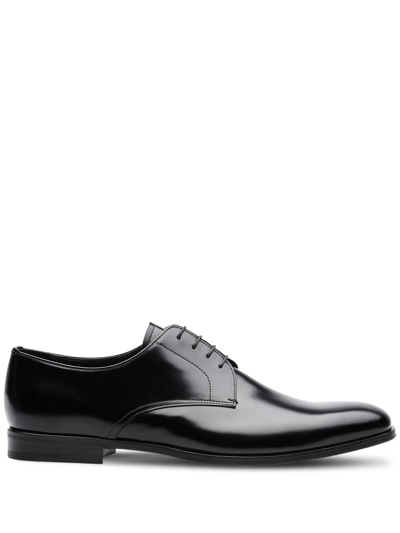 Prada Leather Derby Shoes In Black