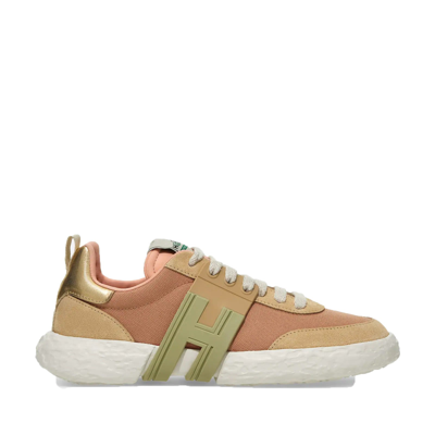 Hogan Sneakers 3r In Camoscio E Tessuto Cipria H Verde In Pink,beige