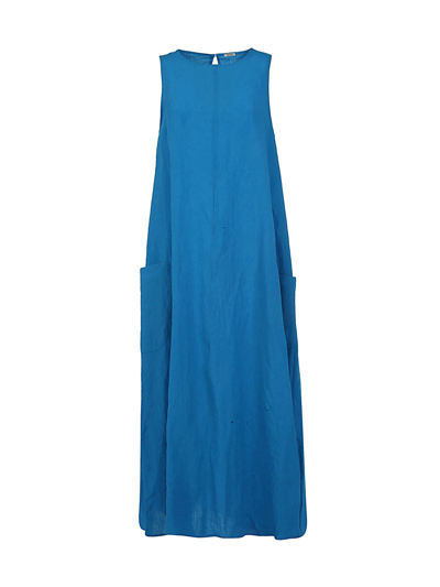 A Punto B Sleeveless Round Neck A Line Linen Dress With Pocket In Turquoise