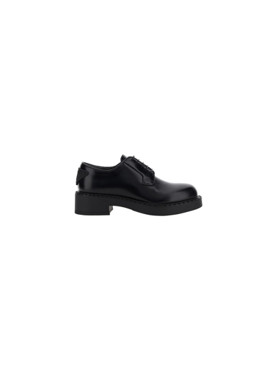 Prada Leather Lace-up Derby Loafers In Black