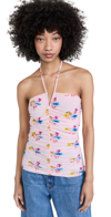 Ganni Floral-pattern Recycled Polyamide-blend Top In Light Lilac