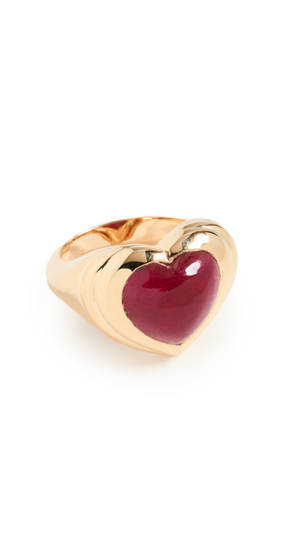 Missoma Jelly Heart Gemstone Ring 18ct Gold Plated/pink Quartz Gold/pink In Metallic