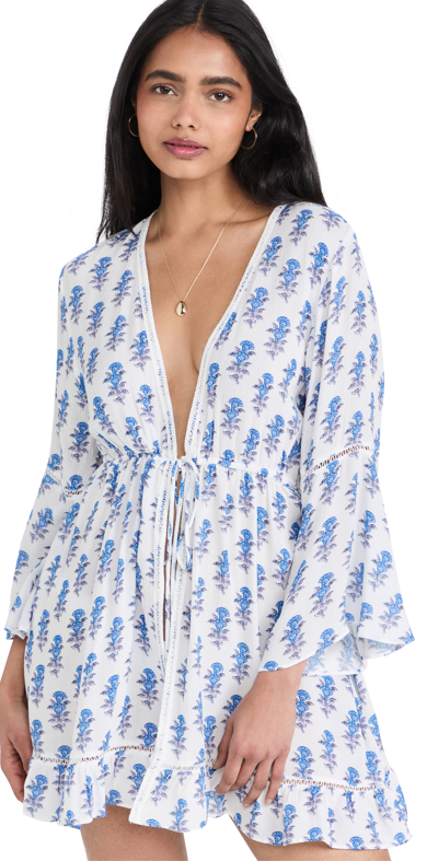 Playa Lucila Mini Border Print Kimono In Blue Border Print