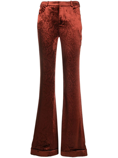 Saint Laurent Flared Velvet Trousers In Orange