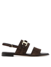 Ferragamo Gancini-plaque Suede Sandals In Brown