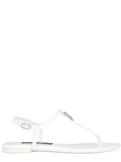 Dolce & Gabbana Patent Leather Dg Thong Sandals In White