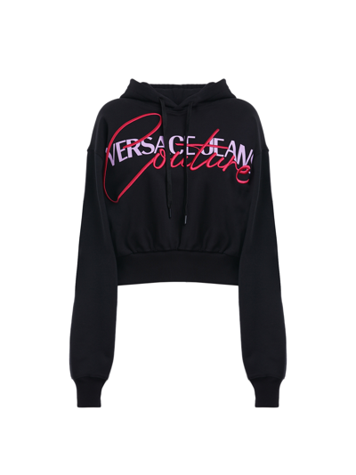 Versace Jeans Couture Embroidery Detail Oversized Hoodie In Black