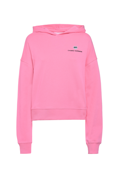 Chiara Ferragni Straight Fit Long-sleeved Hoodie With Logo Detail In Sachet Pink