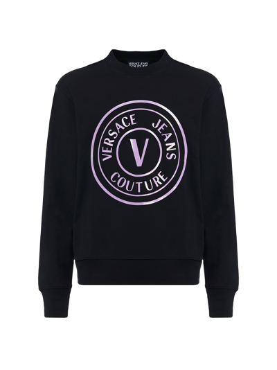 Versace Jeans Couture Hologram V Emblem Print Sweatshirt In 899+302